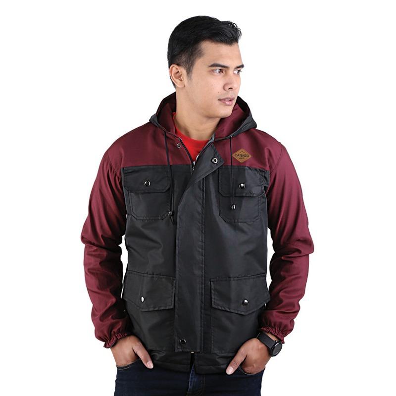 Jaket Parka Parasut Casual Pria Catenzo DI 074 Taslan - Hitam Marun