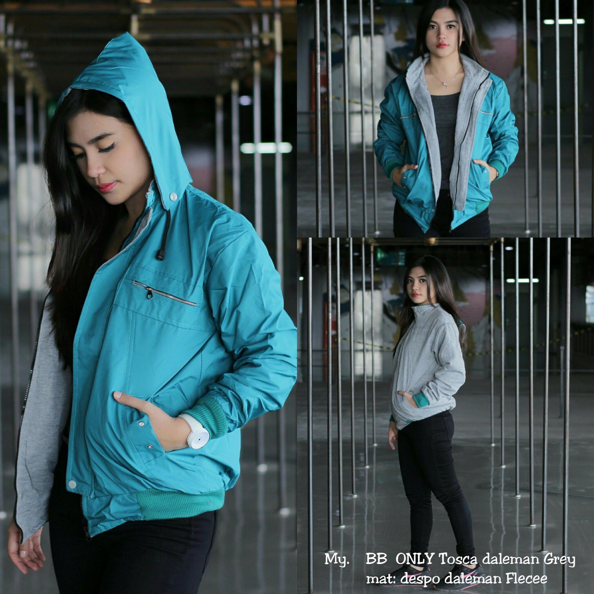 Jaket wanita bolak balik hoodie waterptoofe bahan luar despo bahan dalam flecee size m l