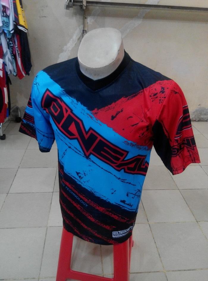 BAJU KAOS JERSEY SEPEDA ONEAL MERAH BIRU TANPA KANTONG - aQbyfn