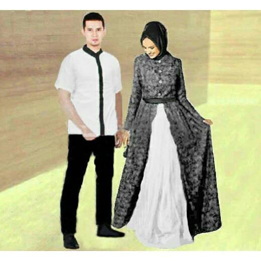 Baju Busana Muslim Couple Gamis Pesta Pasangan CP Zahira Putih Terbaru