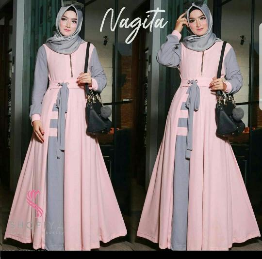 Maxi Nagita Baloteli Dusty Pink Fashion Wanita Gamis Dres Baju Muslim