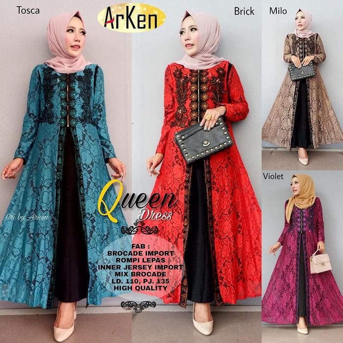 queen dress / gamis brukat mix jersey fit xxl / gamis pesta