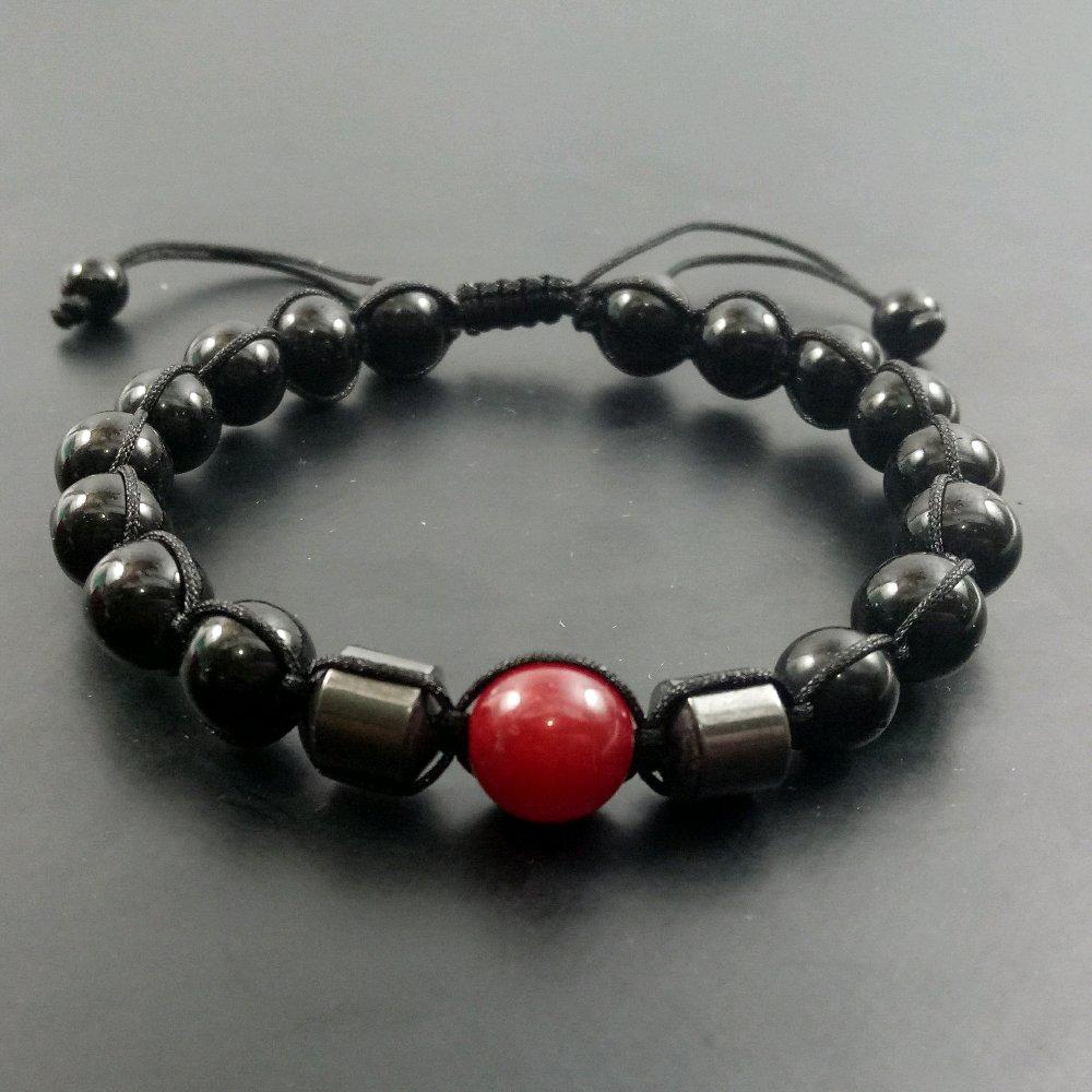 TERBARU Gelang Tali Kombinasi Black Onix Hematite Dan Giok Merah Model Tali Shambala Keren Hanya Ada Disini