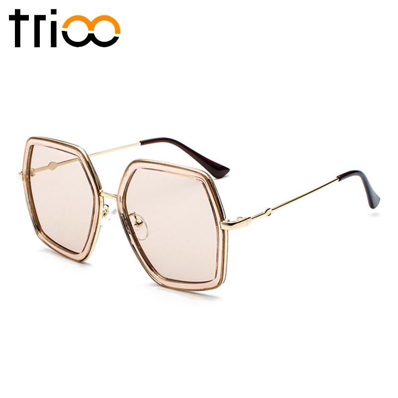 TRIOO Polygon Persegi Sun Glasses Wanita Bergaya Wanita Kebesaran Sunglasses UV400 Perlindungan Oculos de sol feminino Besar Lunette Cream