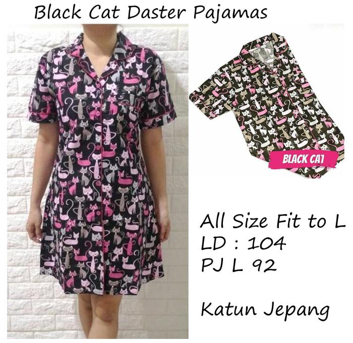 DASTER BLACK CAT PIYAMA BAJU TIDUR WANITA KATUN JEPANG PAJAMAS WANITA