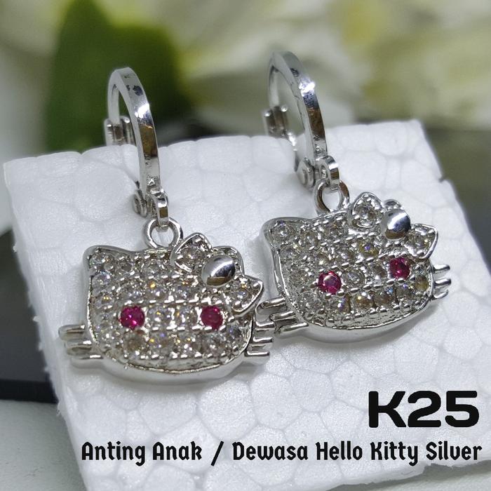 K25 Anting Hello Kitty Permata Silver - Perhiasan Imitasi Xuping Emas