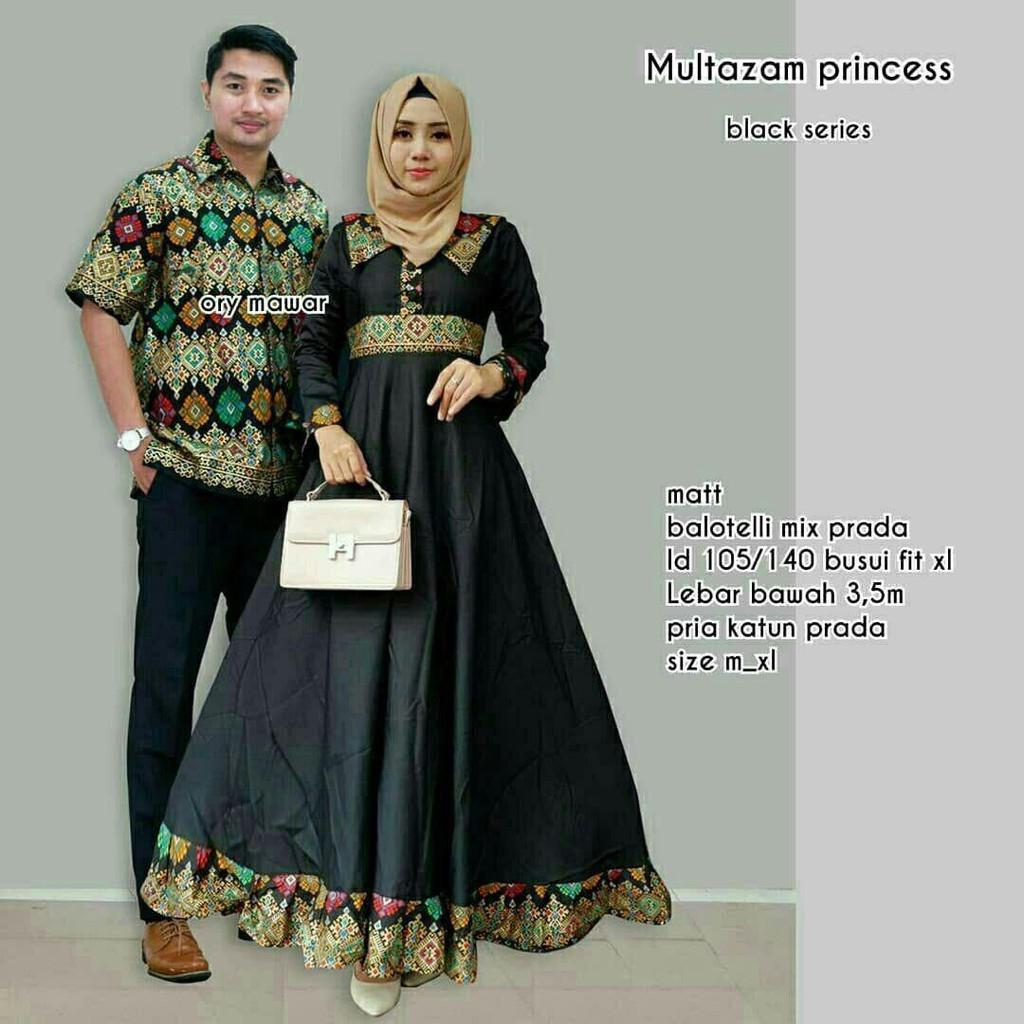 TERMURAH - Baju batik couple - baju muslim wanita terbaru 2018 - kebaya coupel Modern - Couple Batik - Batik Sarimbit - Batik Kondangan - Baju batik Multazam Princes Hitam