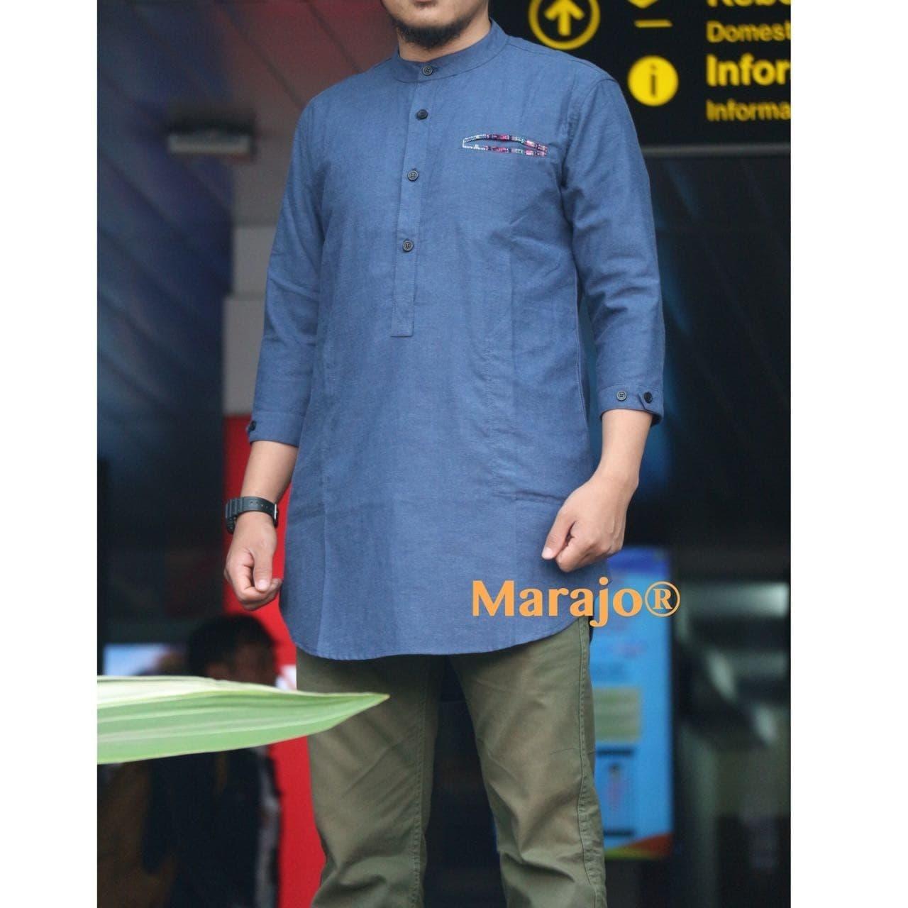 Baju Pria Kemeja Baju Koko Gaul Qurta Original Marajo Biru Saku Motif