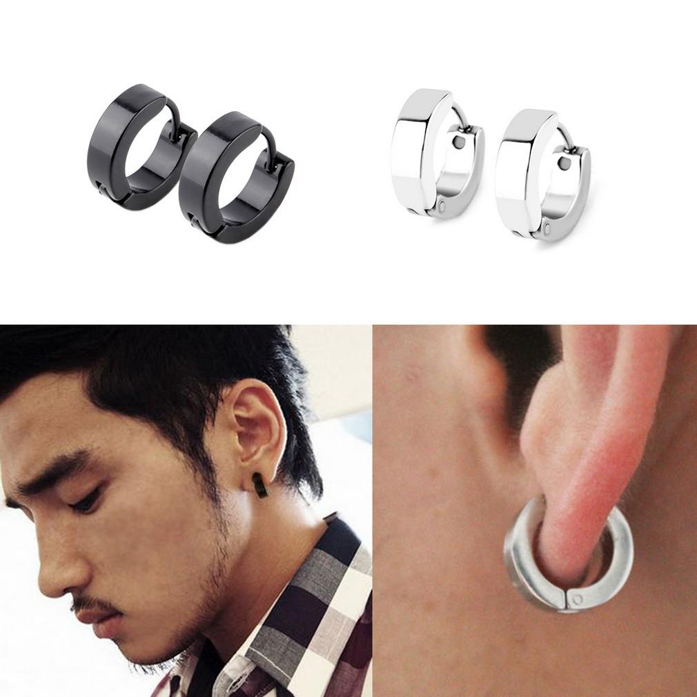 1 Pasang Anting Piercing Hoop Bahan Stainless Steel Untuk Pria