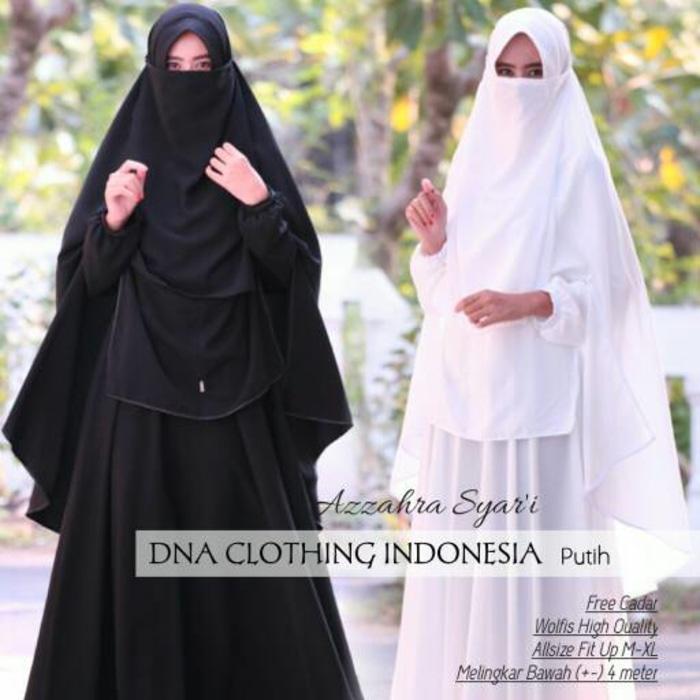 azzahra syari set gamis wolvis cadar niqob hitam putih adem umbrella