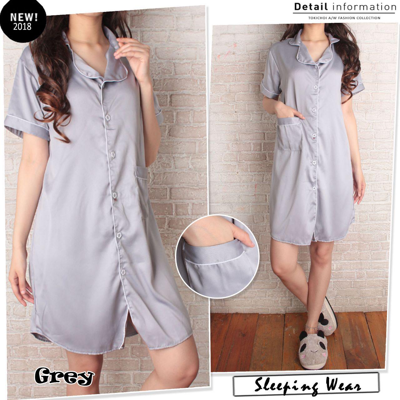 SATIN PAJAMAS DRESS . PIYAMA BAJU TIDUR . PAKAIAN TIDUR CEWE . WANITA KAOS TIDUR . PEREMPUAN PAKAIAN WANITA . TOSCA NAVY MINT MAROON PUTIH HITAM BLACK GREY ABU ABU