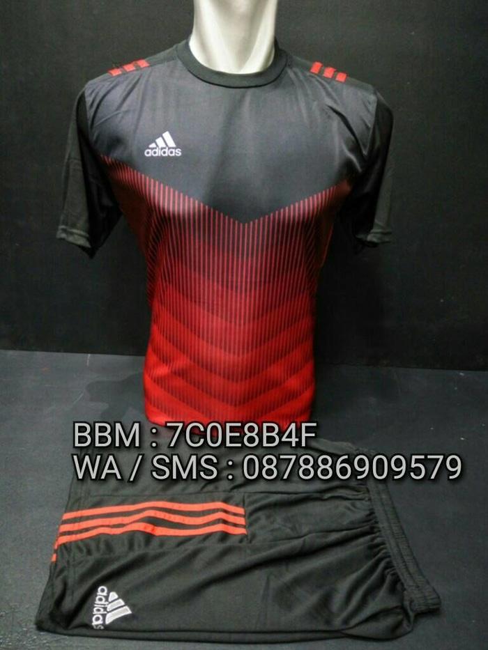Baju Setelan Futsal Adidas #AD06 Hitam - Merah - T5BhAJ
