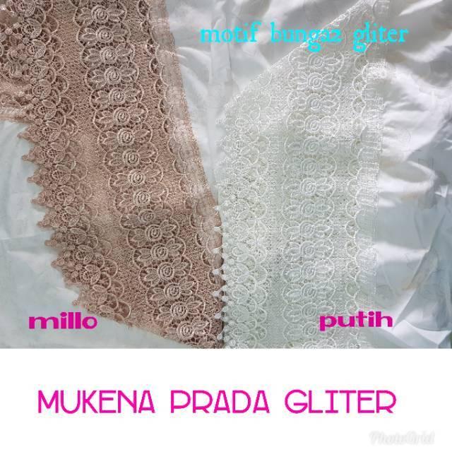 mukena prada gliter SEMI SUTRA QOIL ada renda putih dan millo PUTIH