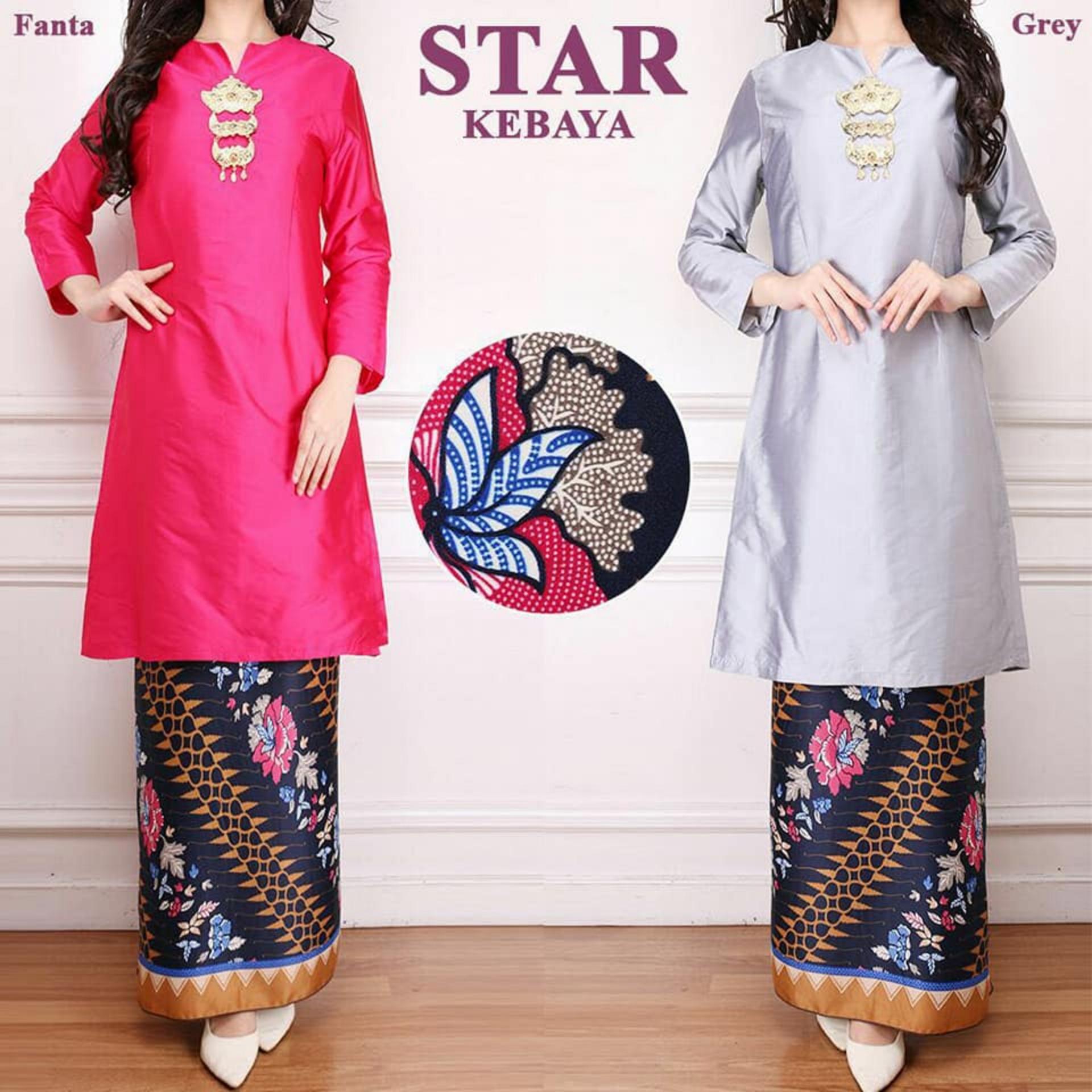 Satu Set Kebaya Polos Taveta Baju Kurung Silver