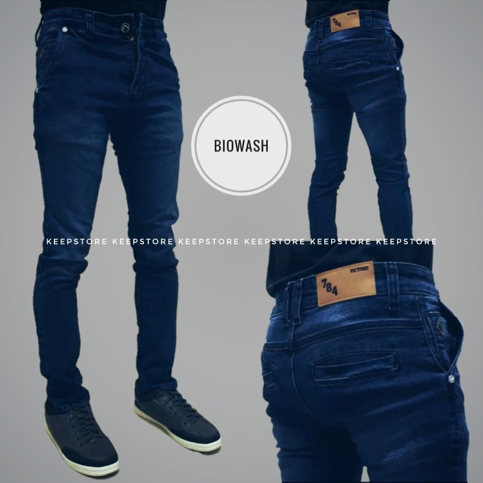 KS Celana jeans pria / jeans skinny fit (biru wash)