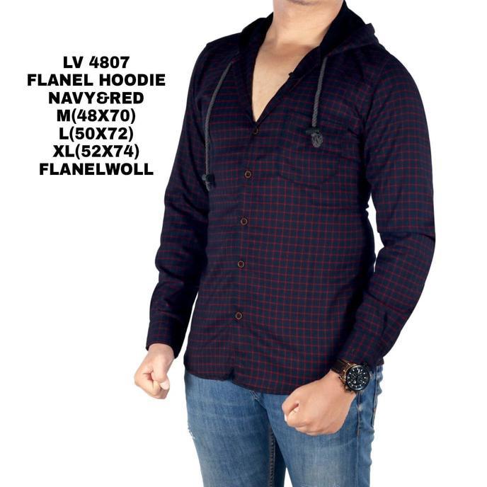 Kemeja Flanel Pria Flanel Hoodie Pria Black & Red - Nud6w1