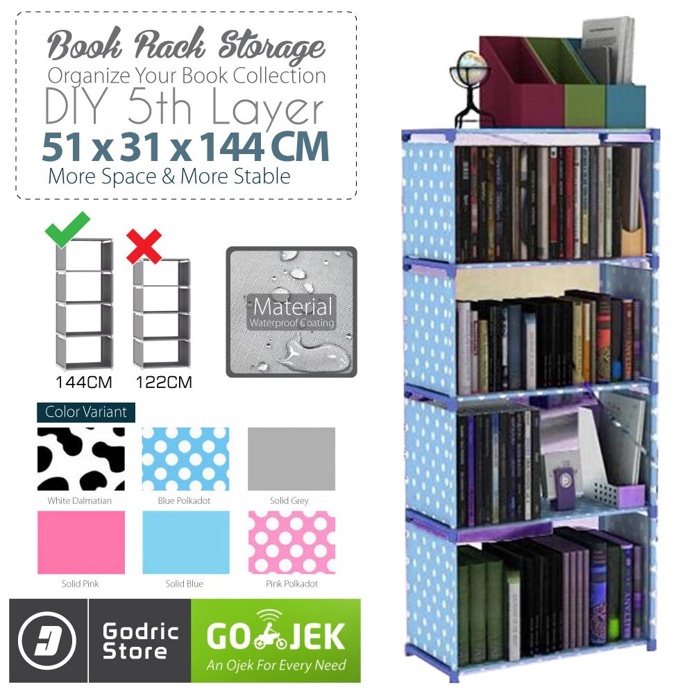 Godric Rak Buku Portable SINGLE / Lemari Serbaguna 5 Layer 4 Susun 50.5 x 30.5 x 144 CM