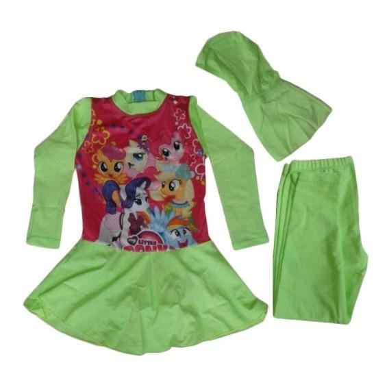 PROMO TERBAIK - Baju Renan Anak Muslim Gambar Little Pony untuk Anak TK Warna Tosca - 050