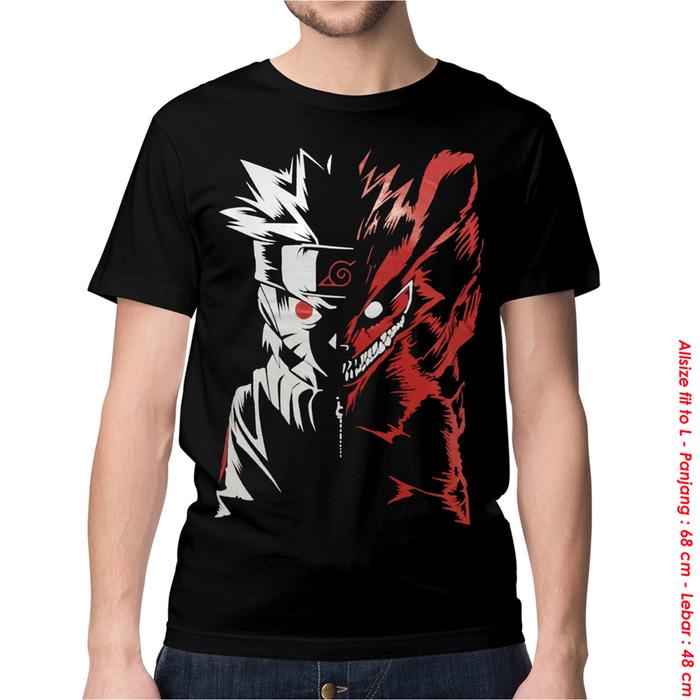 KAOS BAJU DISTRO ANIME - NARUTO NINE TAILS SPANDEX - Hitam- L