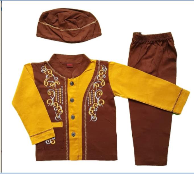 Baju Muslim Koko (6-12 Bulan) Anak Bayi Laki-Laki Setelan Set Peci LY4