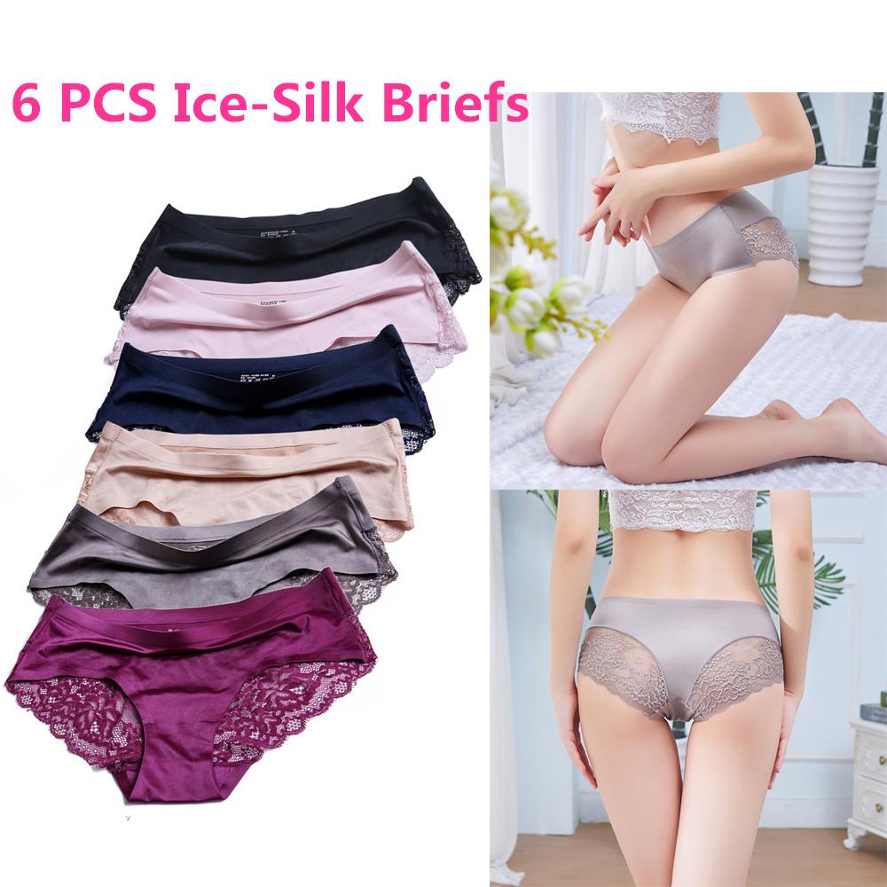 Set 6 Pcs Wanita Seamless Briefs Transparan Panties Renda Pakaian Dalam (6 Warna)-Internasional