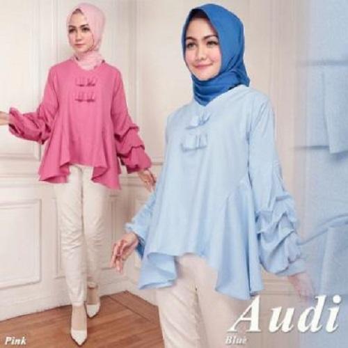 PROMO BAJU - SUPPLIER GROSIR 13613 BAJU ATASAN BLOUSE WANITA DEWASA MODIS TERBARU CEWEK LENGAN PANJANG WARNA PEACH BIRU MURAH GROSIR KEKINIAN BAHAN KATUN AMUNSEN