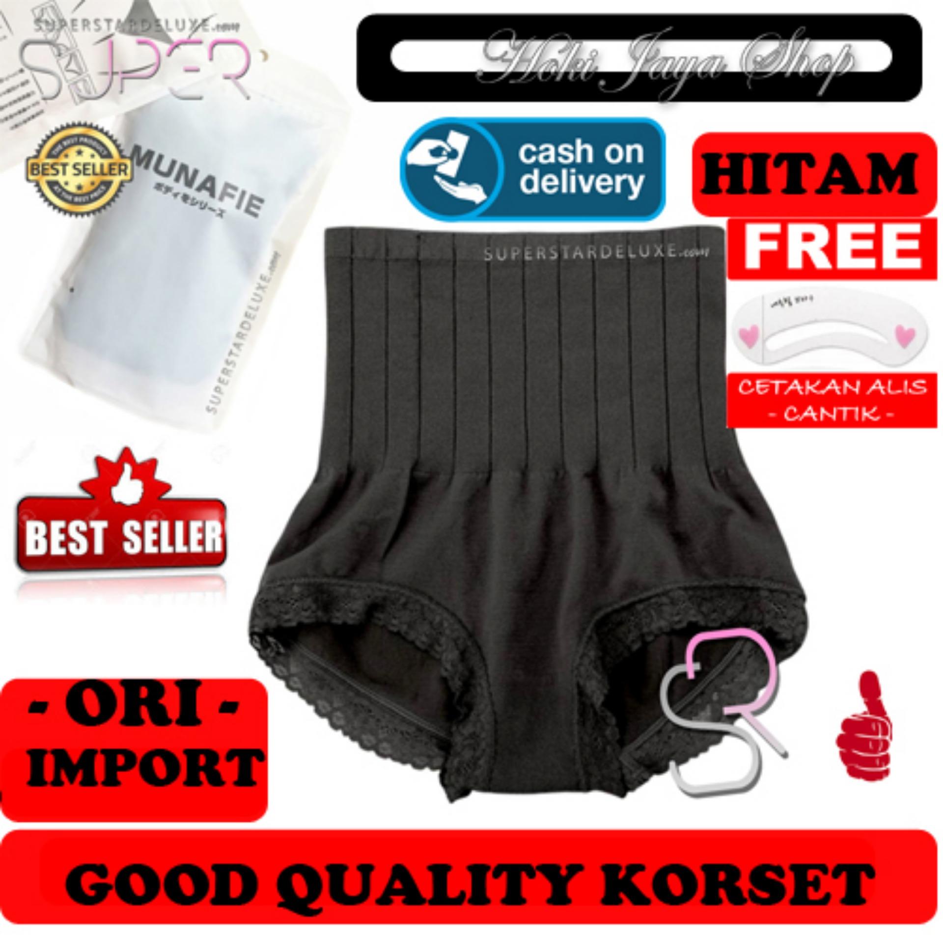 HOKI COD - Munafie Slim Pant Korset Original Import Pelangsing Celana Bahan Berkualitas - Hitam + Gratis Cetak Alis Cantik Premium