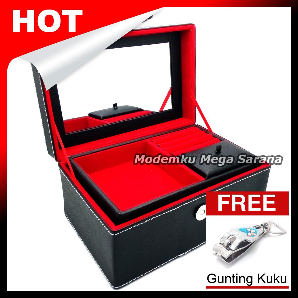 Kotak Box Perhiasan Kalung Gelang Cincin & Aksesoris 21x14x11 cm - Hitam dlm Merah