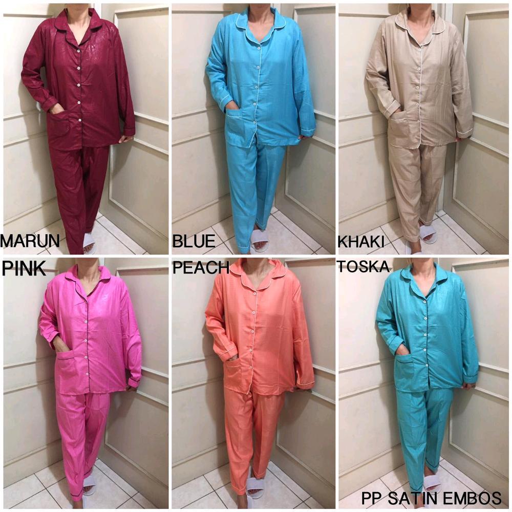 Pakaian Santai Bahan Satin Polos Lengan Panjang ( All Size ) - Baju Tidur Atau Piyama Berbahan Satin Premium