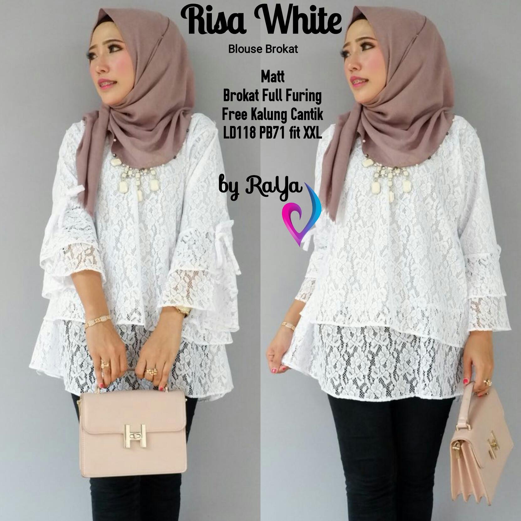 RISA WHITE brokat import jumbo size free kalung