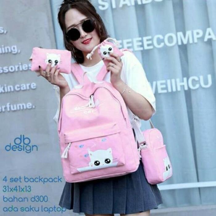 Jual Grosir Tas Ransel Anak Sekolah SD Laki Perempuan 4in1 Cat Murah Pinks - Merah Muda Promo