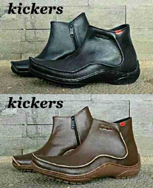 Promo Sepatu Pria Kickers Jhon Legend Zipper Leather Semi Boots Casual Kerja Diskon
