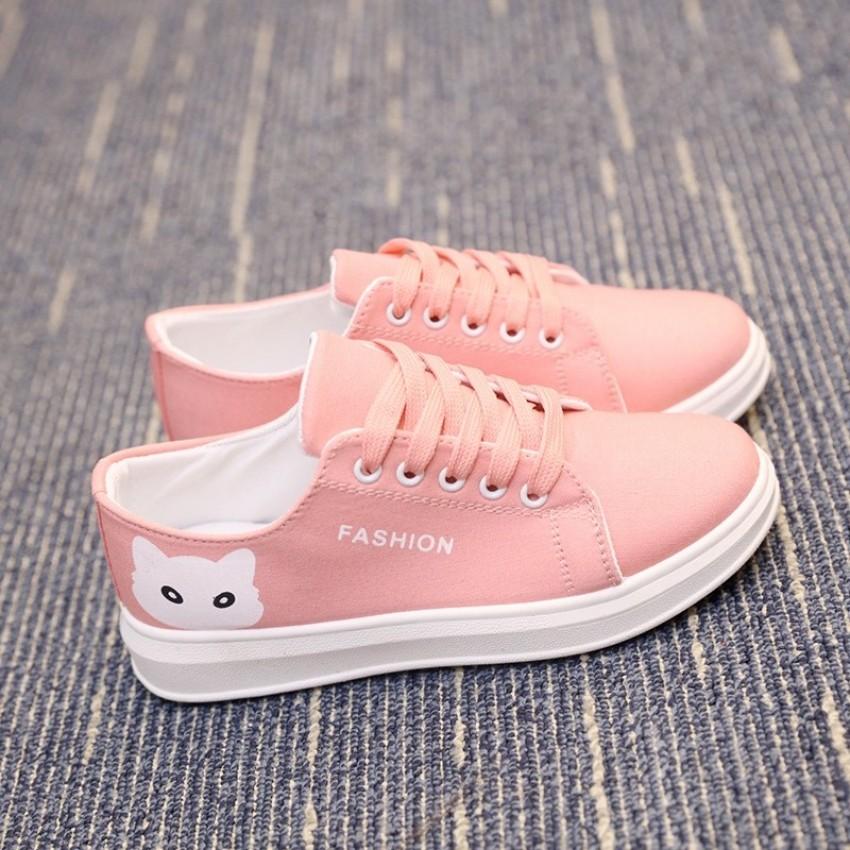 Sepatu Kets Sneakers Wanita Fashion Model Kucing Warna Pink