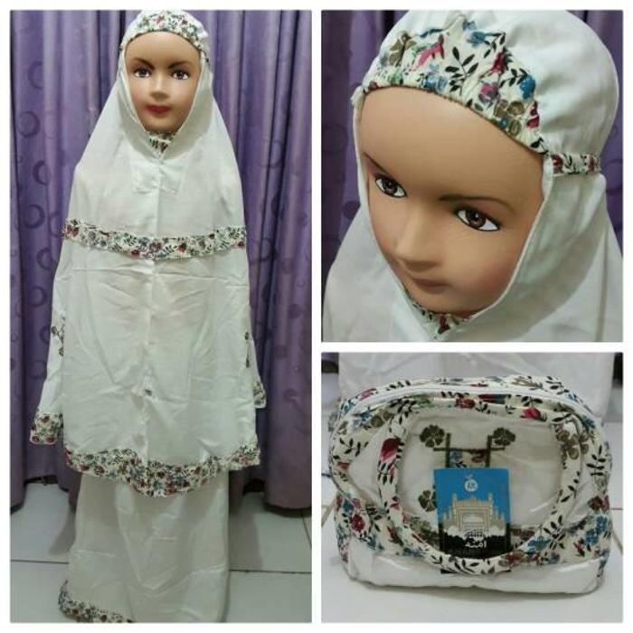 mukena katun anak putih motif kembang uk. S-M-L