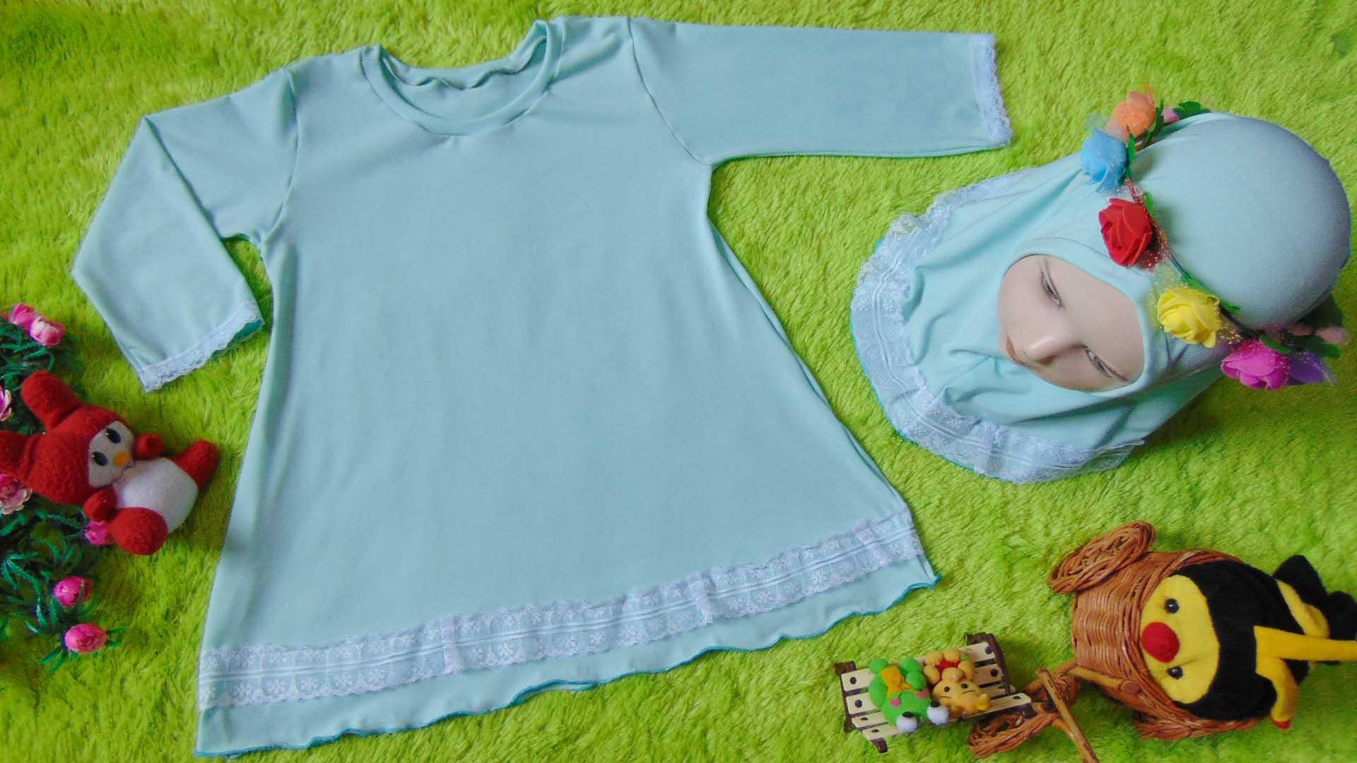 kembarshop - FREE FLOWER CROWN Gamis Basic Bayi Newborn 0-12bulan Hijau Telur Asin Renda Cantik Plus Hijab Kado Bayi