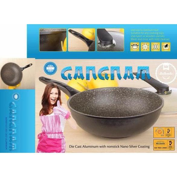 PANCI WOK KOREA GANGNAM 30 CM LAPISAN MARBLE ANTI GORES PERALATAN MASAK