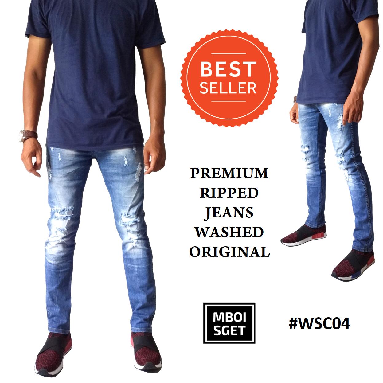 Mboisget WSC04 Wiscer Jeans Original Brand Celana Panjang Jeans Pria Cowok Premium Ripped Washed Sobek Slimfit Skinny Street Pensil