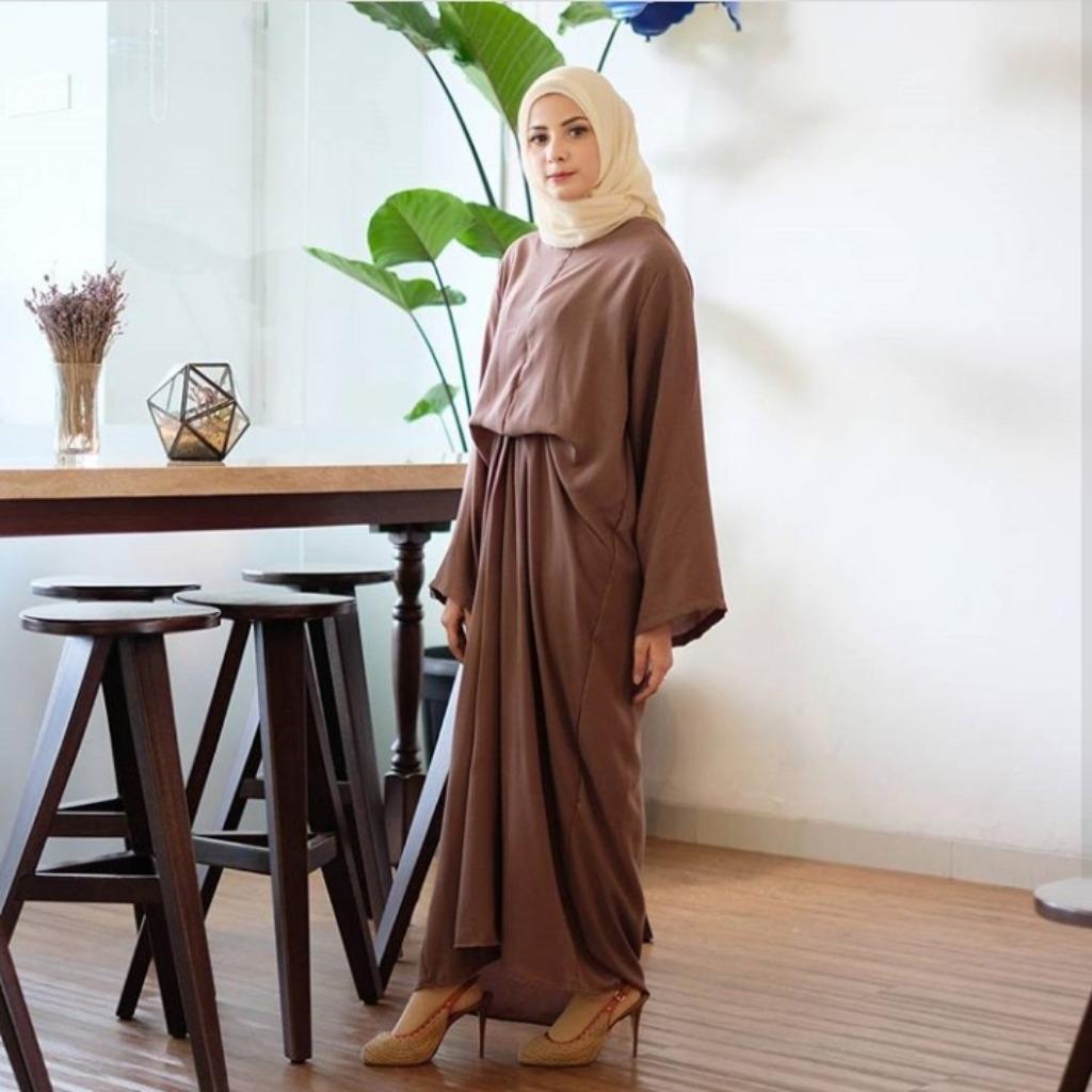 LETICIA gamis kondangan semi kaftan wanita long basic dress hijab salur