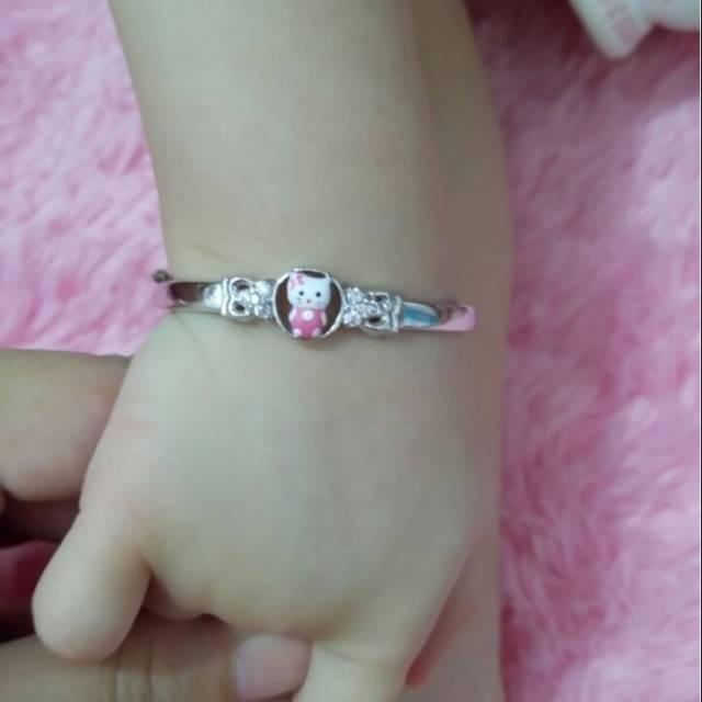 GELANG TANGAN ANAK HELLO KITTY PERAK 925 LAPIS EMAS PUTIH /PERHIASAN SILVER/GELANG IMPORT/PERAK ASLI