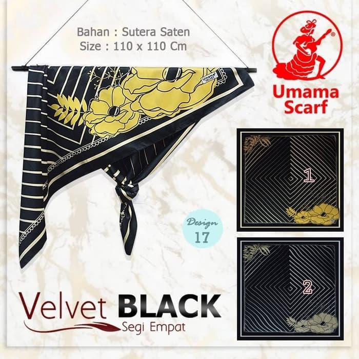 Jilbab Segi Empat Satin Velvet Black Motif / Hijab satin terbaru cantik