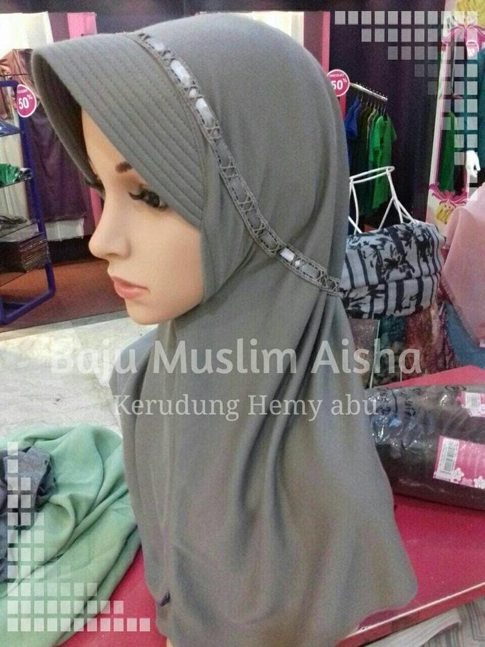 Kerudung sekolah Hemy, Rabbani size M. warna Coklat dan Abu. Disc 10% - Abu -abu Tua