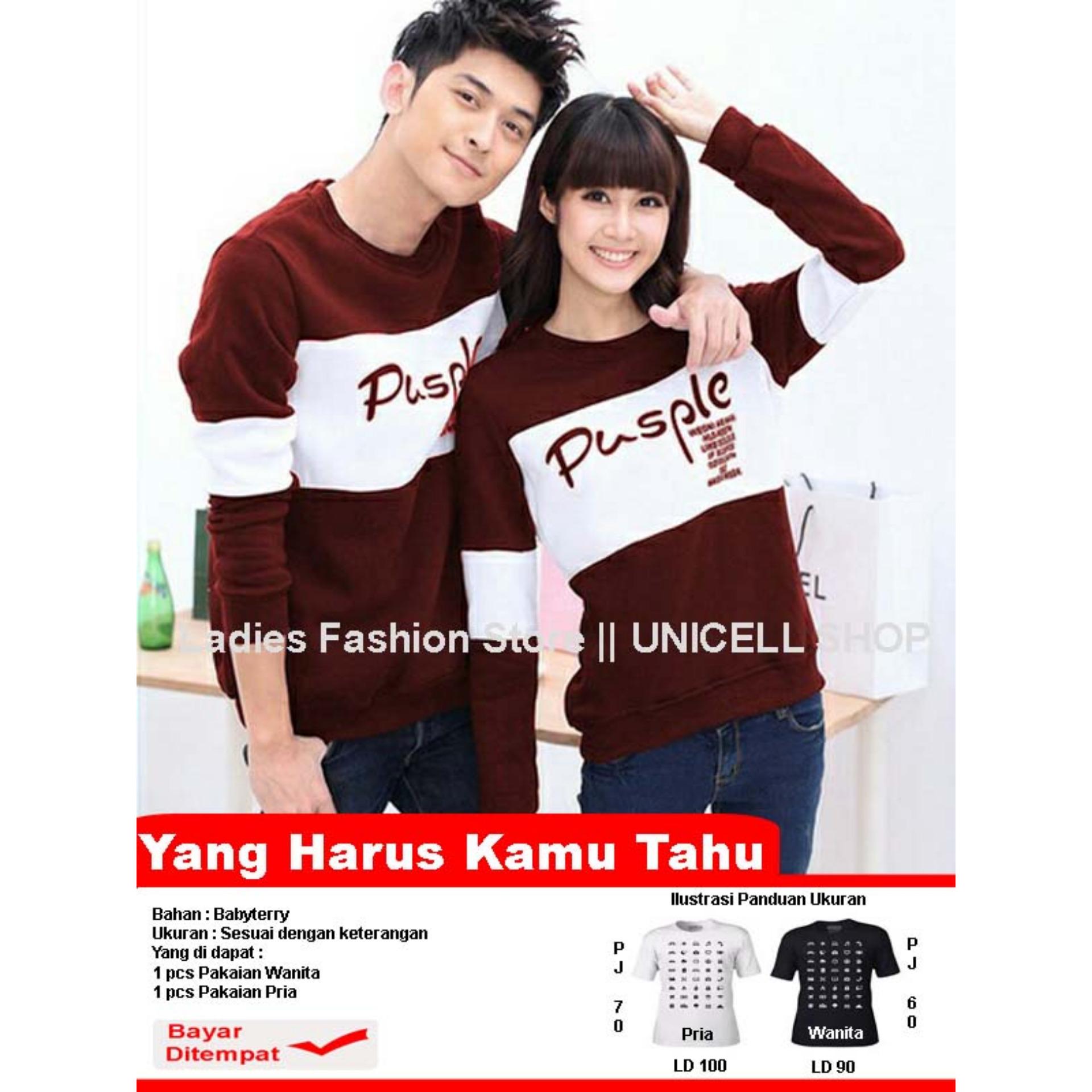 Baju Wanita Shop Kaos Couple lengan Panjang Pusple / Kaos Oblong / Cotton Combed Pasangan / T-shirt Pasangan / Pakaian Kembar / Kaos Pria Wanita LC - Maron