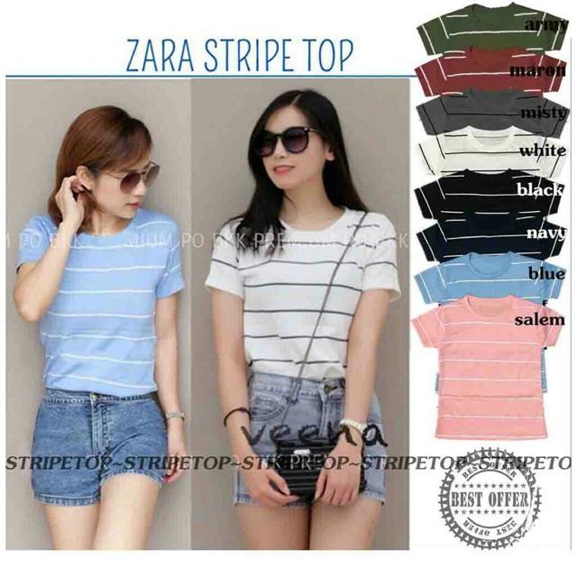 Polo Shirtzara Stripe Top Tshirt Kaos Wanita Salur kode dhala-FF307