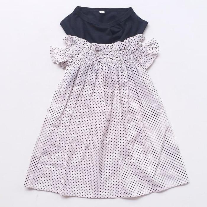 New Dress Baju Anak Perempuan Cewek Import Sabrina Kerut Hitam Putih Dot