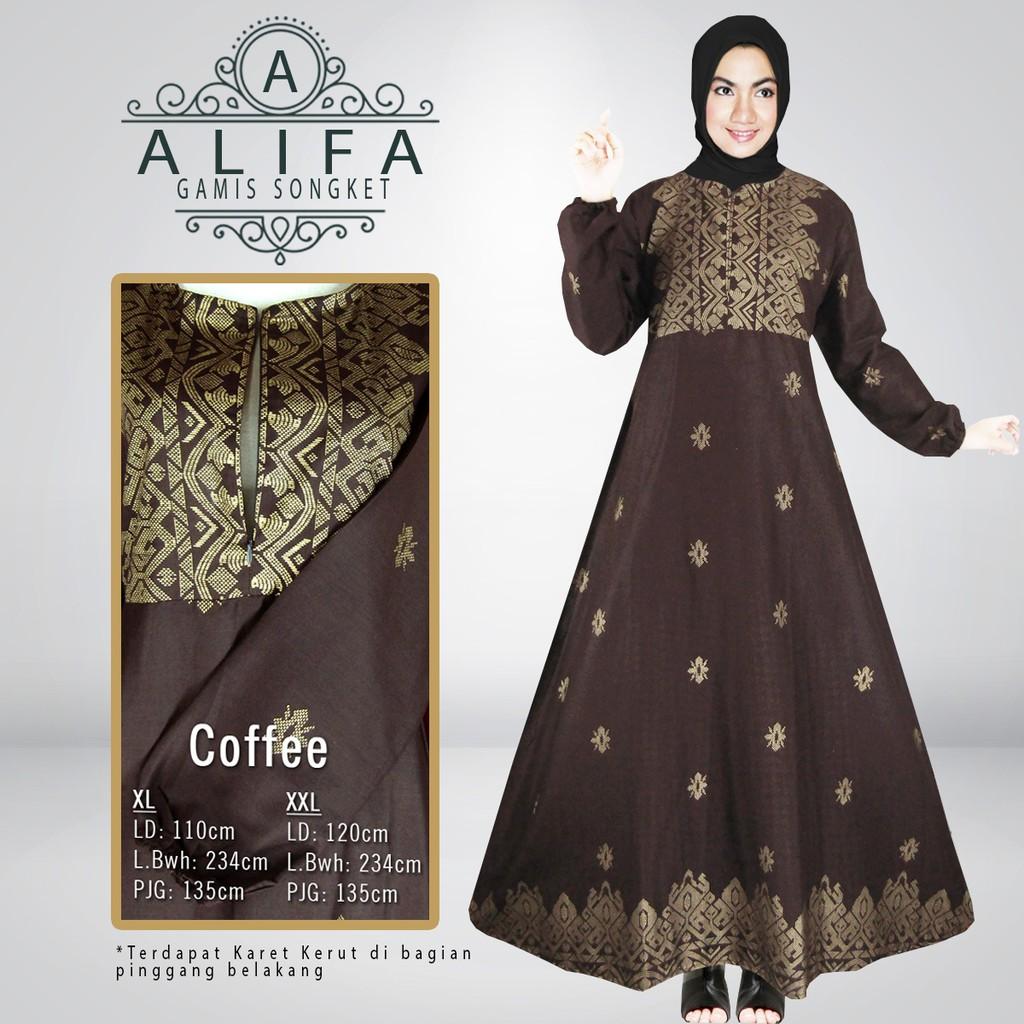 GAMIS JUMBO ALIFA ORIGINAL GAMIS BIG SIZE/Gamis etnik motif songket - coffee