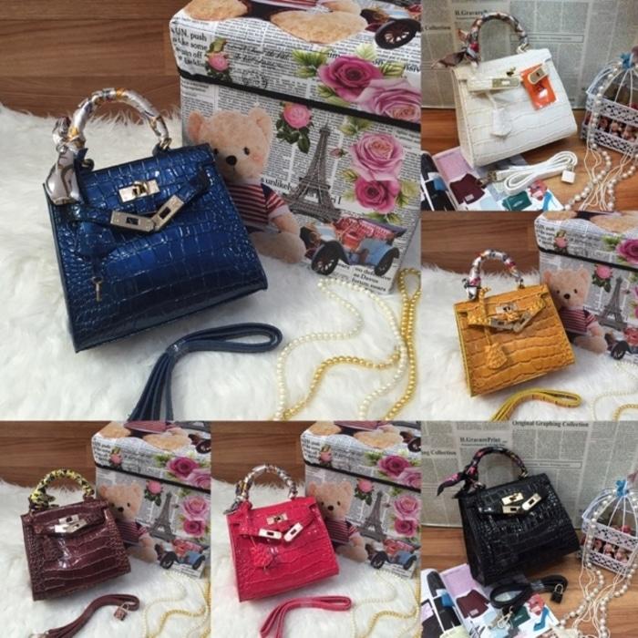 TAS HERMES KELLY CROCO MINI TEBAL + SYAL SUPER - yNBVol