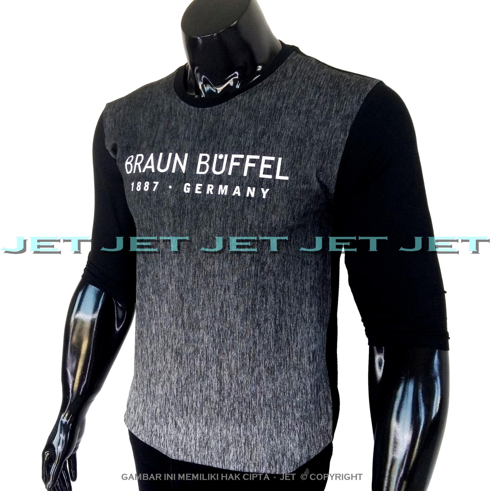 JET - Kaos Distro BRAUN BUFFEL Gradasi Lengan 3/4 Panjang Soft Rayon Viscose Blended Lycra Size M Fit To L Pria / Wanita Garis Salur Motif Visual Art