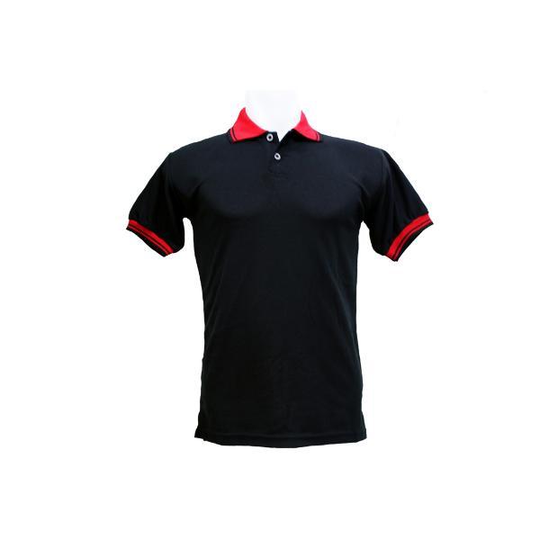 Polo Shirt Kaos Kerah Polos Baju Pria Cowok Bahan Lacos Lacoste Kaus Pendek Katun Hitam List Merah 7