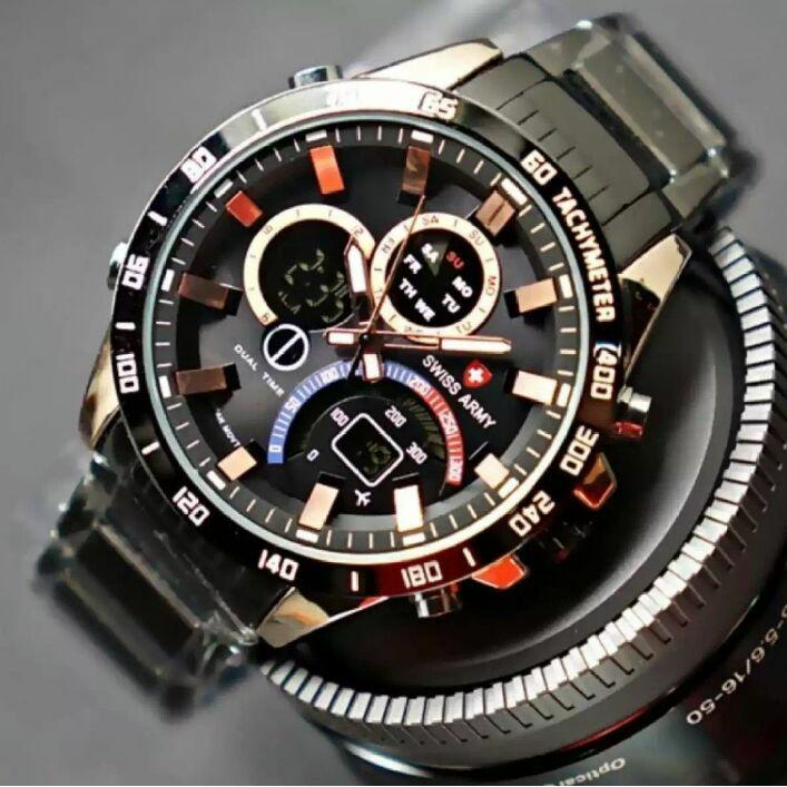 TERBARU JAM TANGAN SWISS ARMY DUALTIME ORIGINAL STRAP RANTAI ANTI KARAT