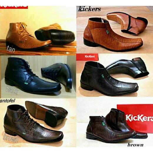 KICKERS SEPATU PANTOFEL KULIT ASLI HIGH JADUL SLOP ZIPPER TALI RESLETING 3 WARNA